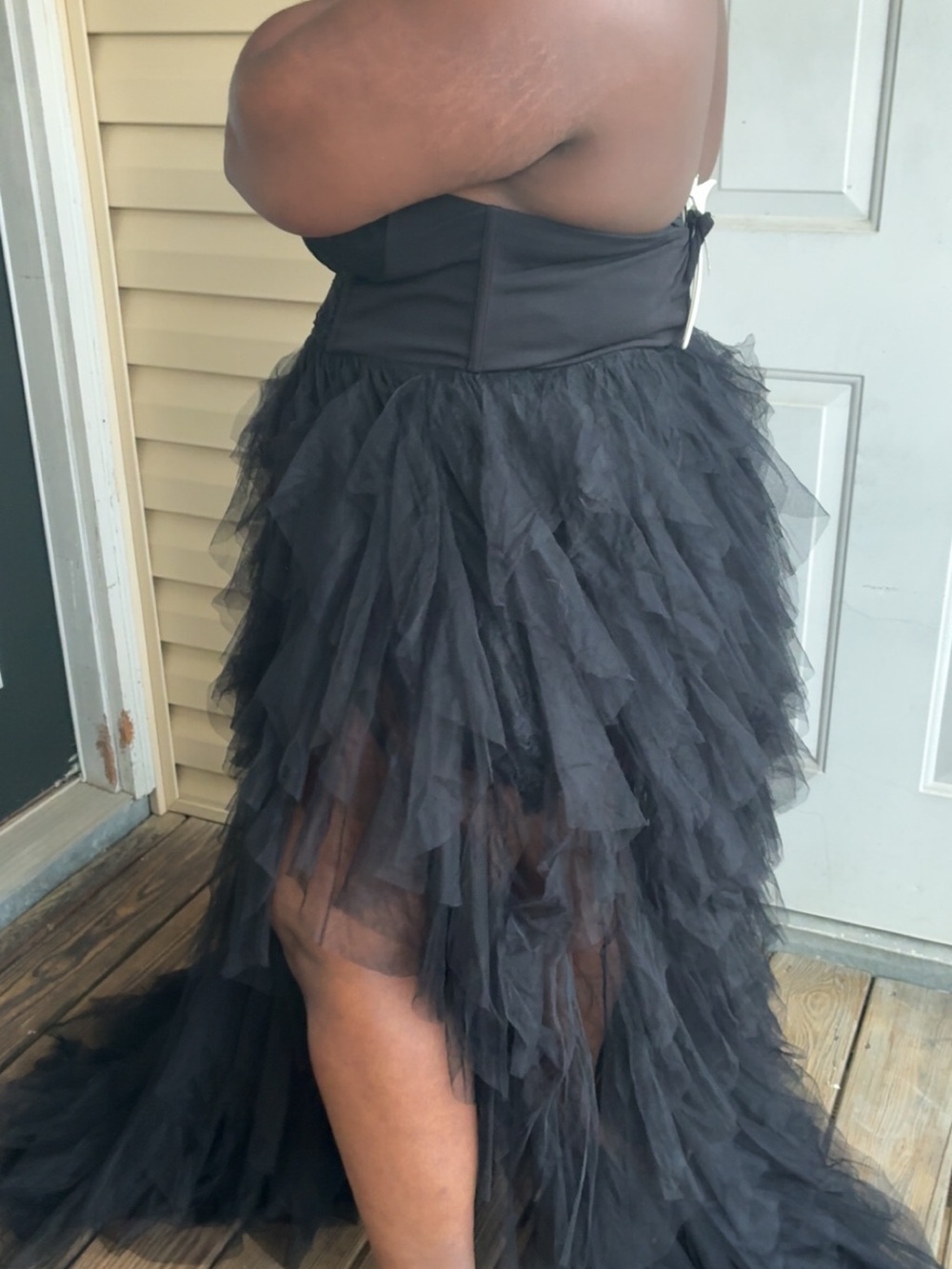 Fashion Nova Strapless Black Tulle Ruffle High-Low Gown - Picture 2 of 4